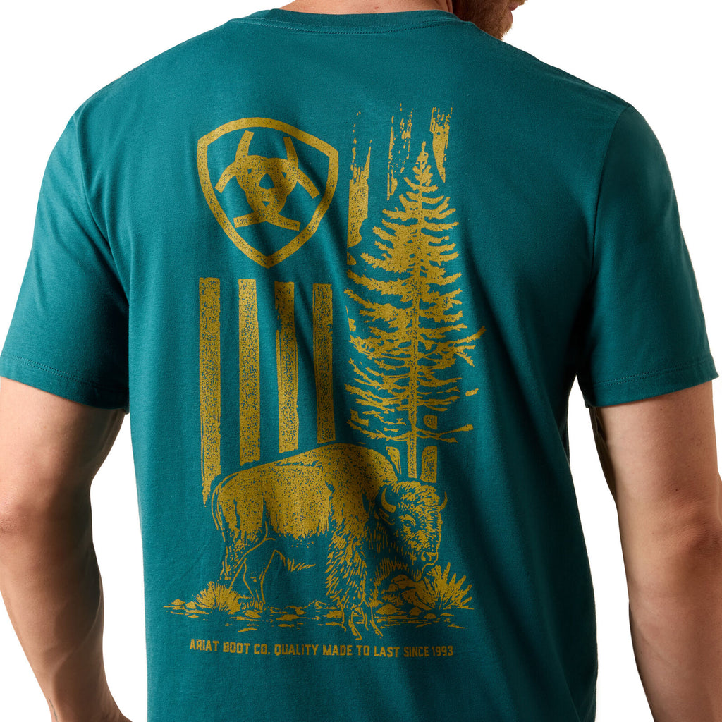 Ariat Mens Bison Wander Flag S/S Tee (10073412) Mediterranean