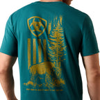 Ariat Mens Bison Wander Flag S/S Tee (10073412) Mediterranean