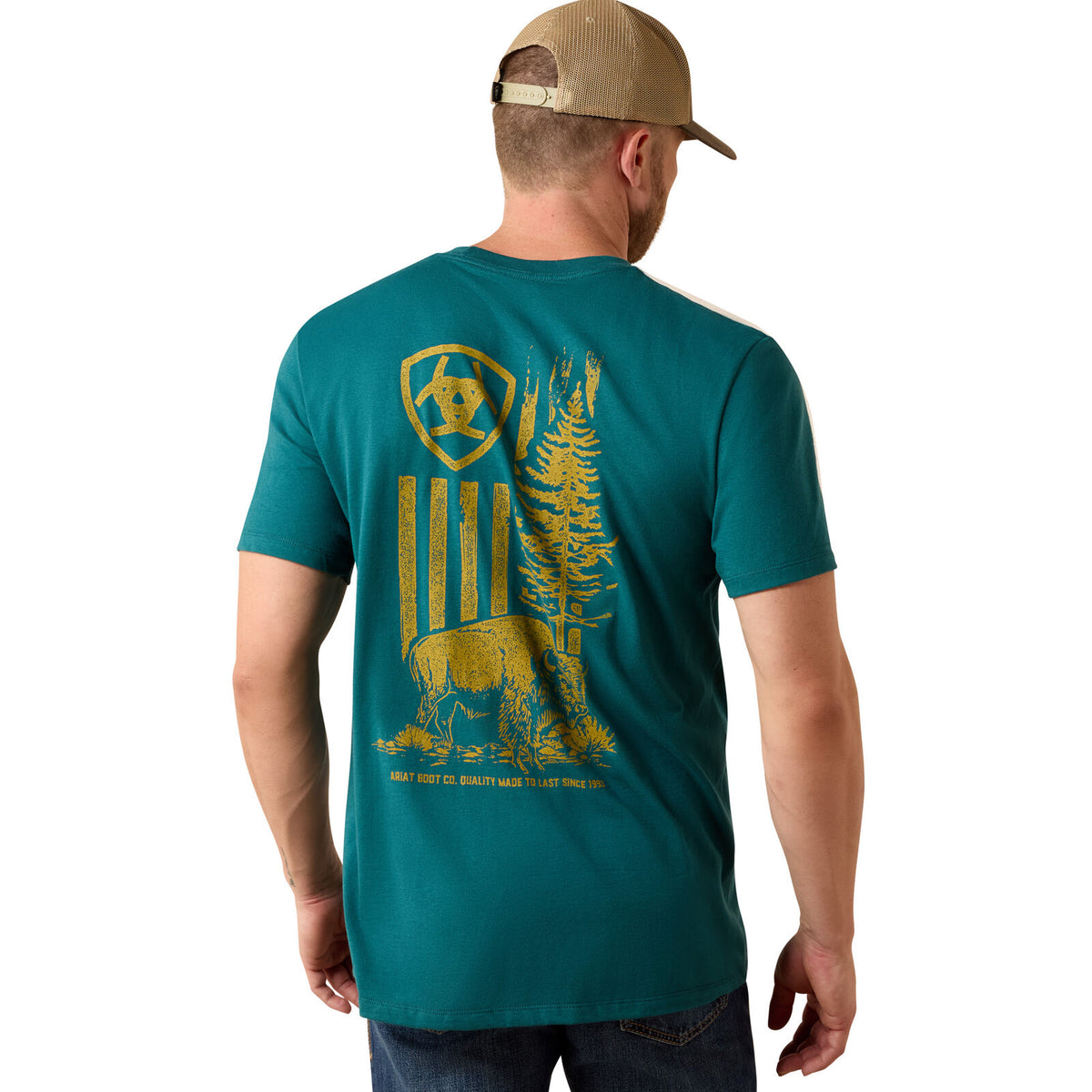Ariat Mens Bison Wander Flag S/S Tee (10073412) Mediterranean
