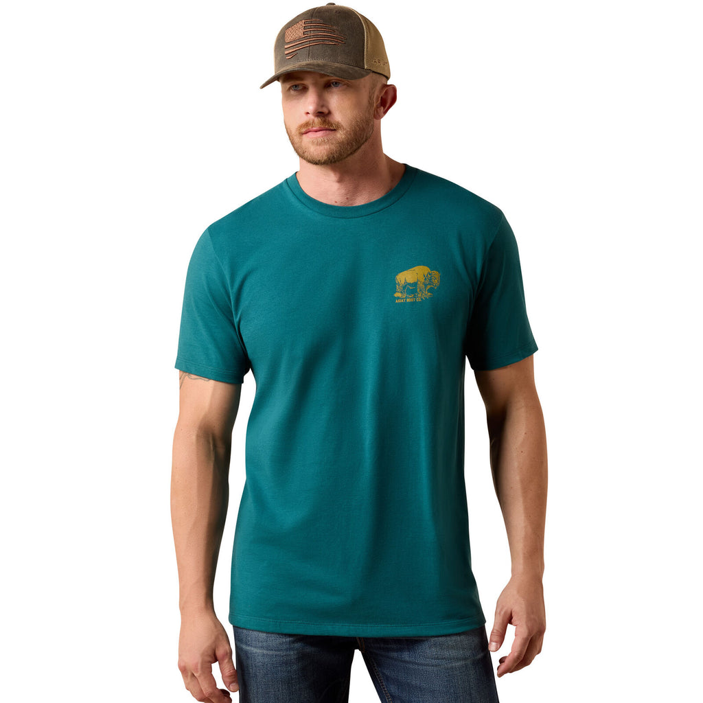 Ariat Mens Bison Wander Flag S/S Tee (10073412) Mediterranean