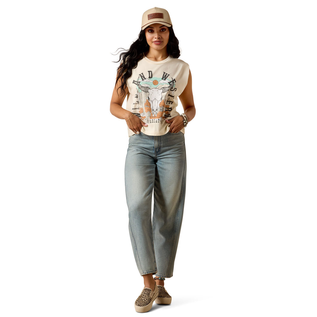 Ariat Womens Steer Skull Landscape Tank (10078378) Faded Ivory