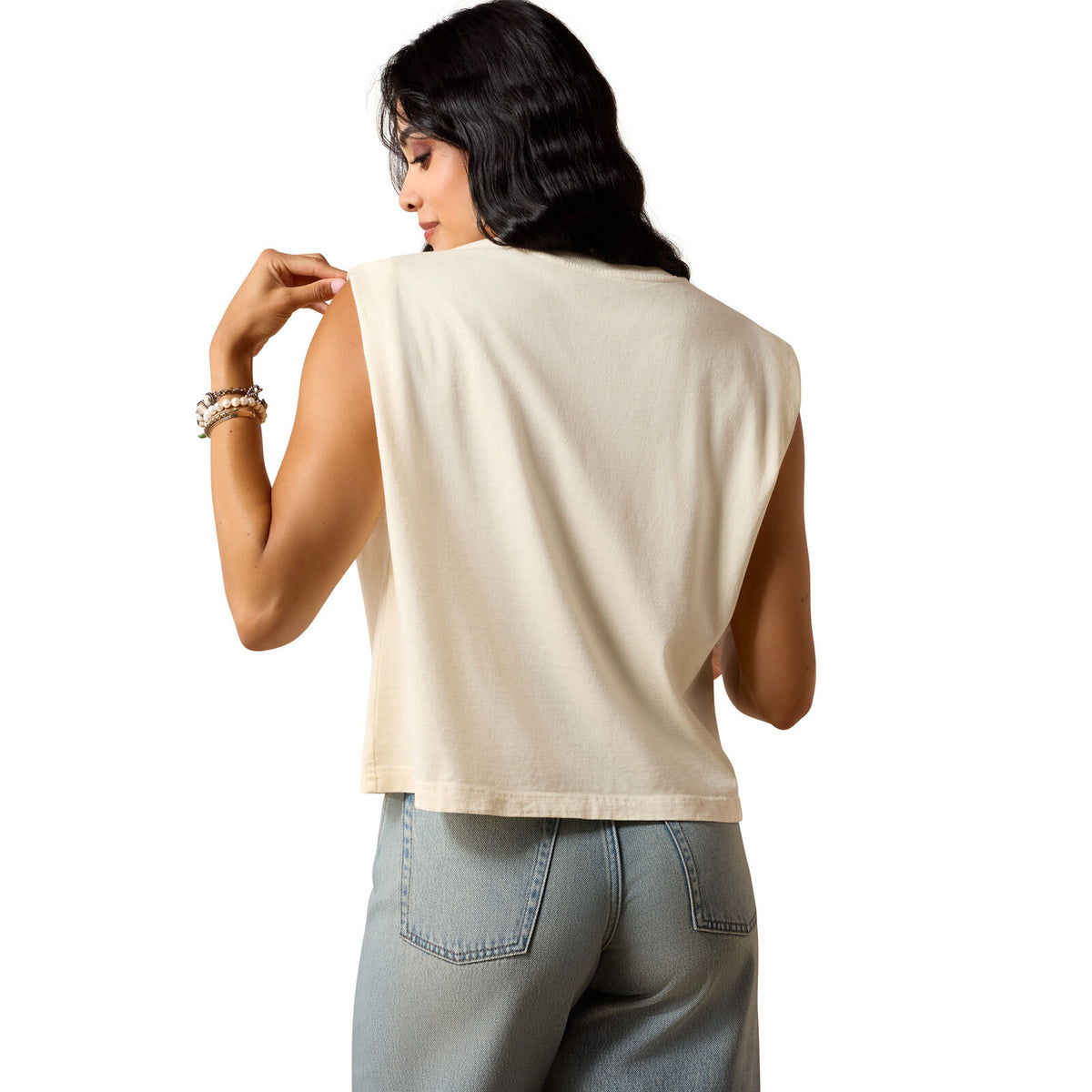 Ariat Womens Steer Skull Landscape Tank (10078378) Faded Ivory