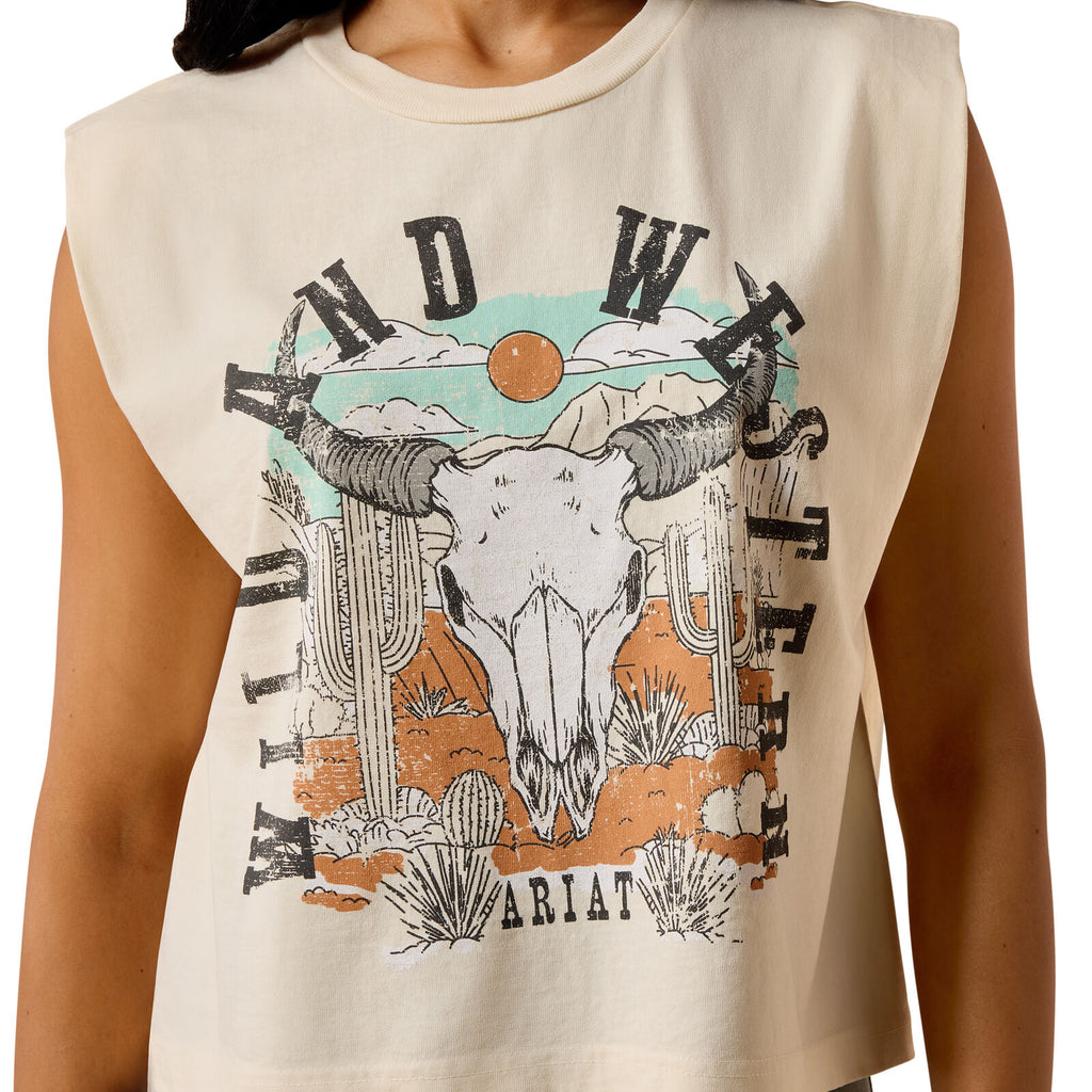 Ariat Womens Steer Skull Landscape Tank (10078378) Faded Ivory