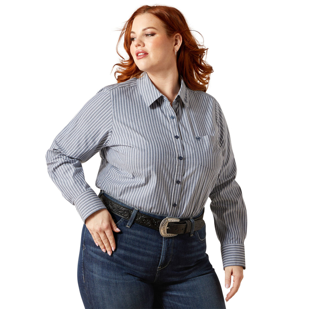 Ariat Womens Wrinkle Resistant Kirby L/S Shirt (10065840) Dress Blue Stripe