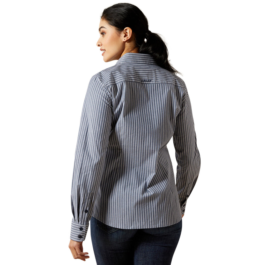 Ariat Womens Wrinkle Resistant Kirby L/S Shirt (10065840) Dress Blue Stripe