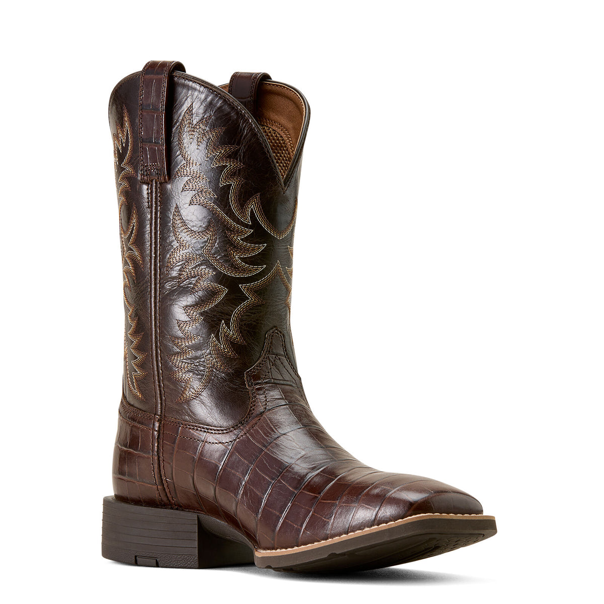 Ariat Mens Sport Latigo Wide Square Toe Western Boots (10074167) Croc Print/Bitter Chocolate
