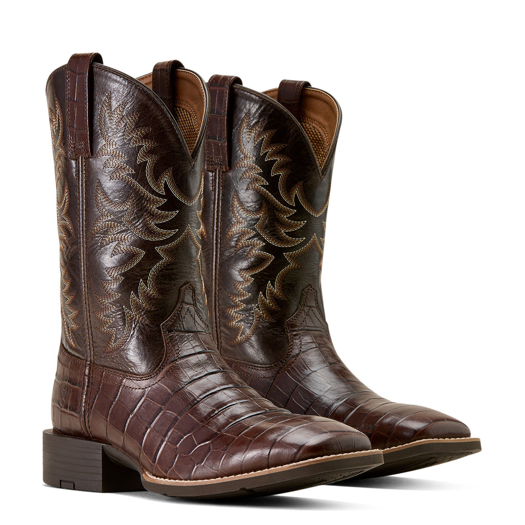 Ariat Mens Sport Latigo Wide Square Toe Western Boots (10074167) Croc Print/Bitter Chocolate