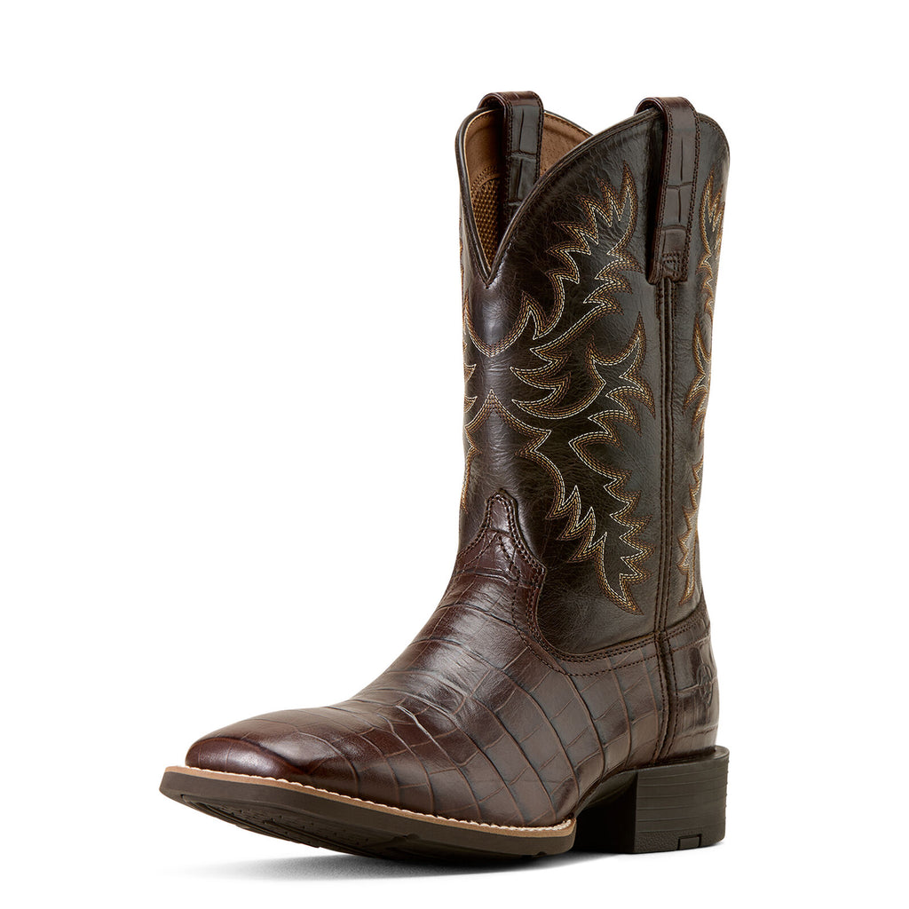 Ariat Mens Sport Latigo Wide Square Toe Western Boots (10074167) Croc Print/Bitter Chocolate