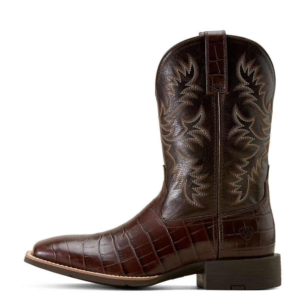 Ariat Mens Sport Latigo Wide Square Toe Western Boots (10074167) Croc Print/Bitter Chocolate