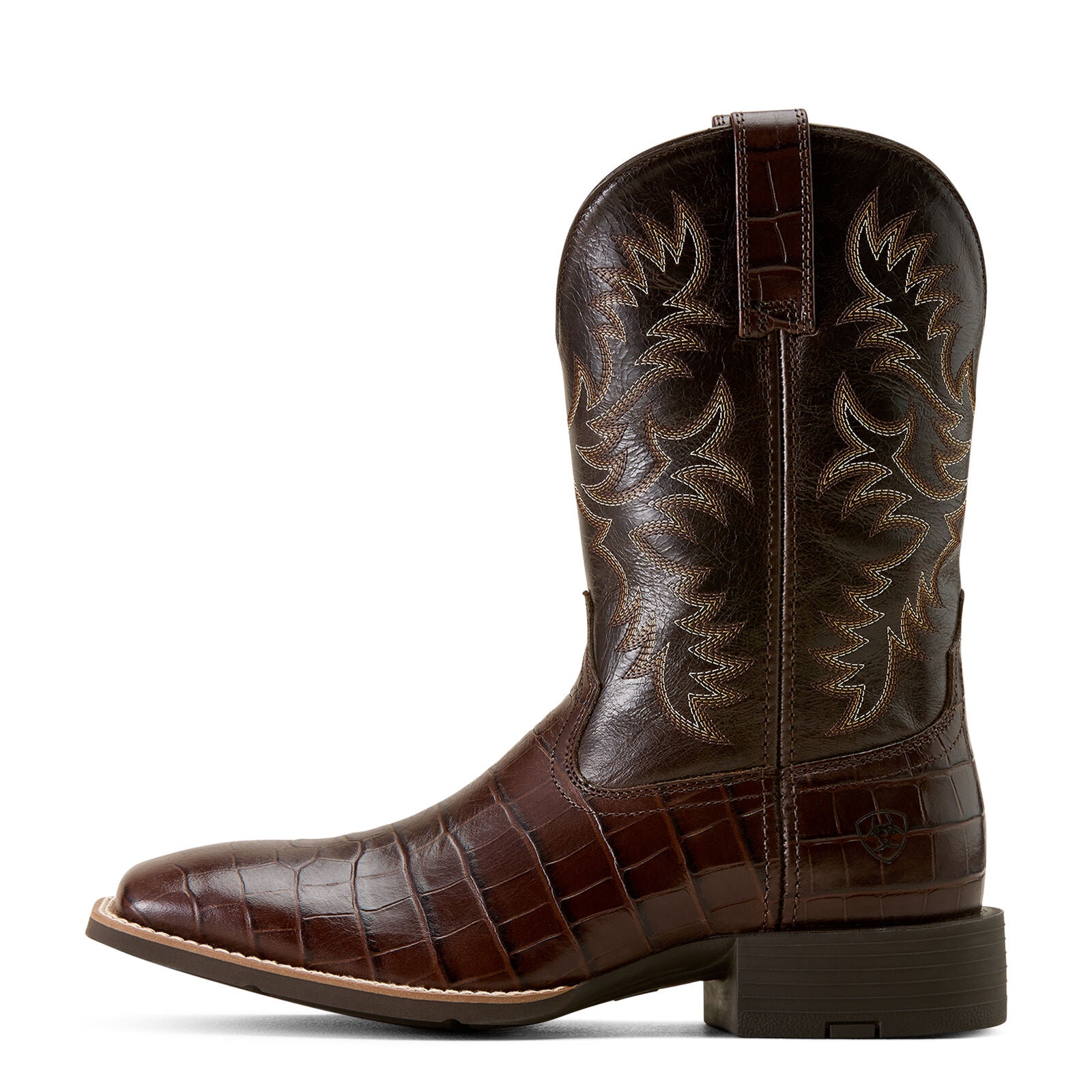 Ariat Mens Sport Latigo Wide Square Toe Western Boots (10074167) Croc Print/Bitter Chocolate