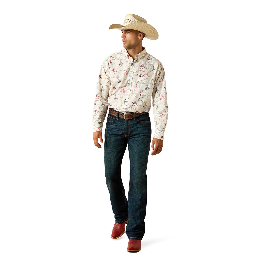 Ariat Mens Taber Classic Fit L/S Shirt (10071606) White Western Motif
