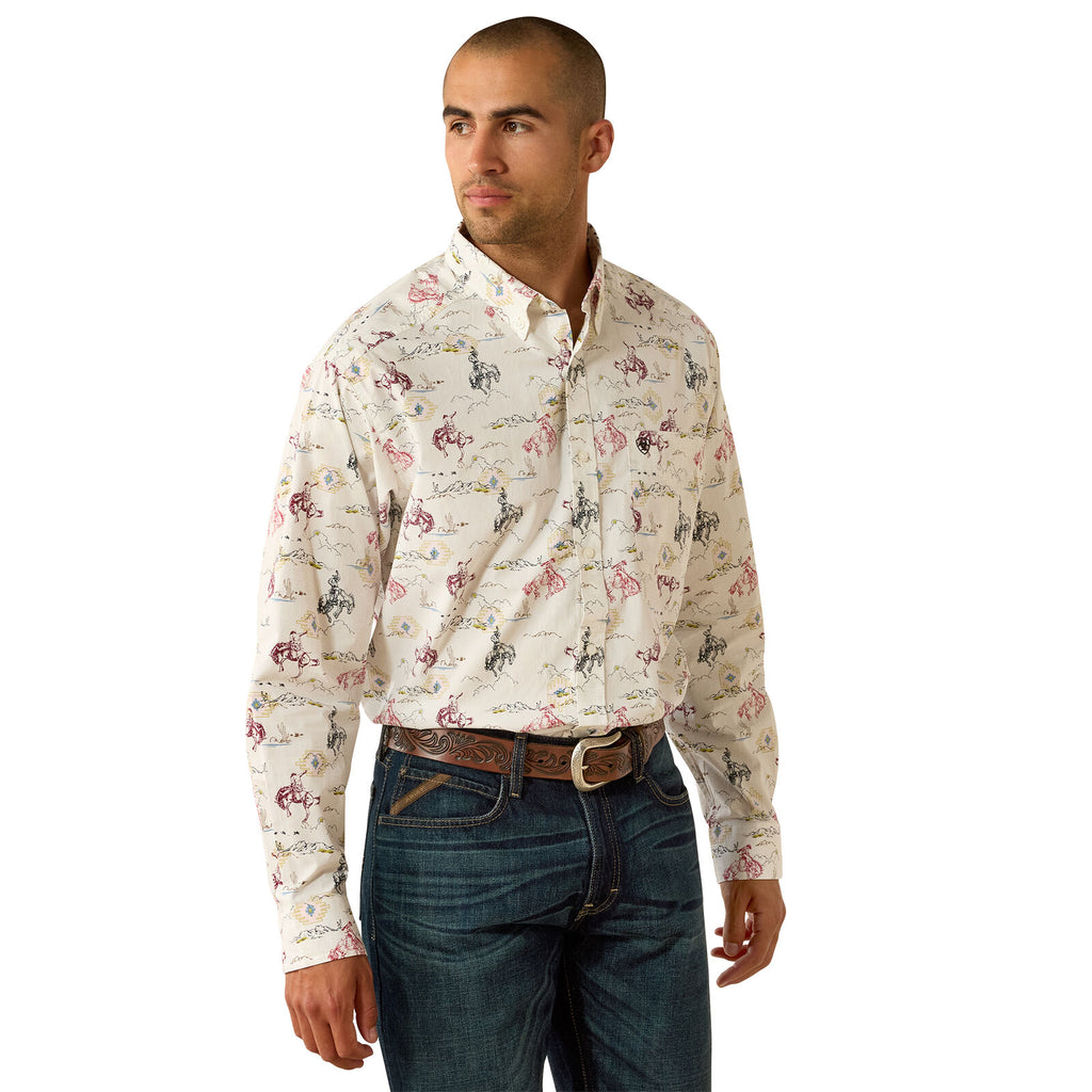 Ariat Mens Taber Classic Fit L/S Shirt (10071606) White Western Motif