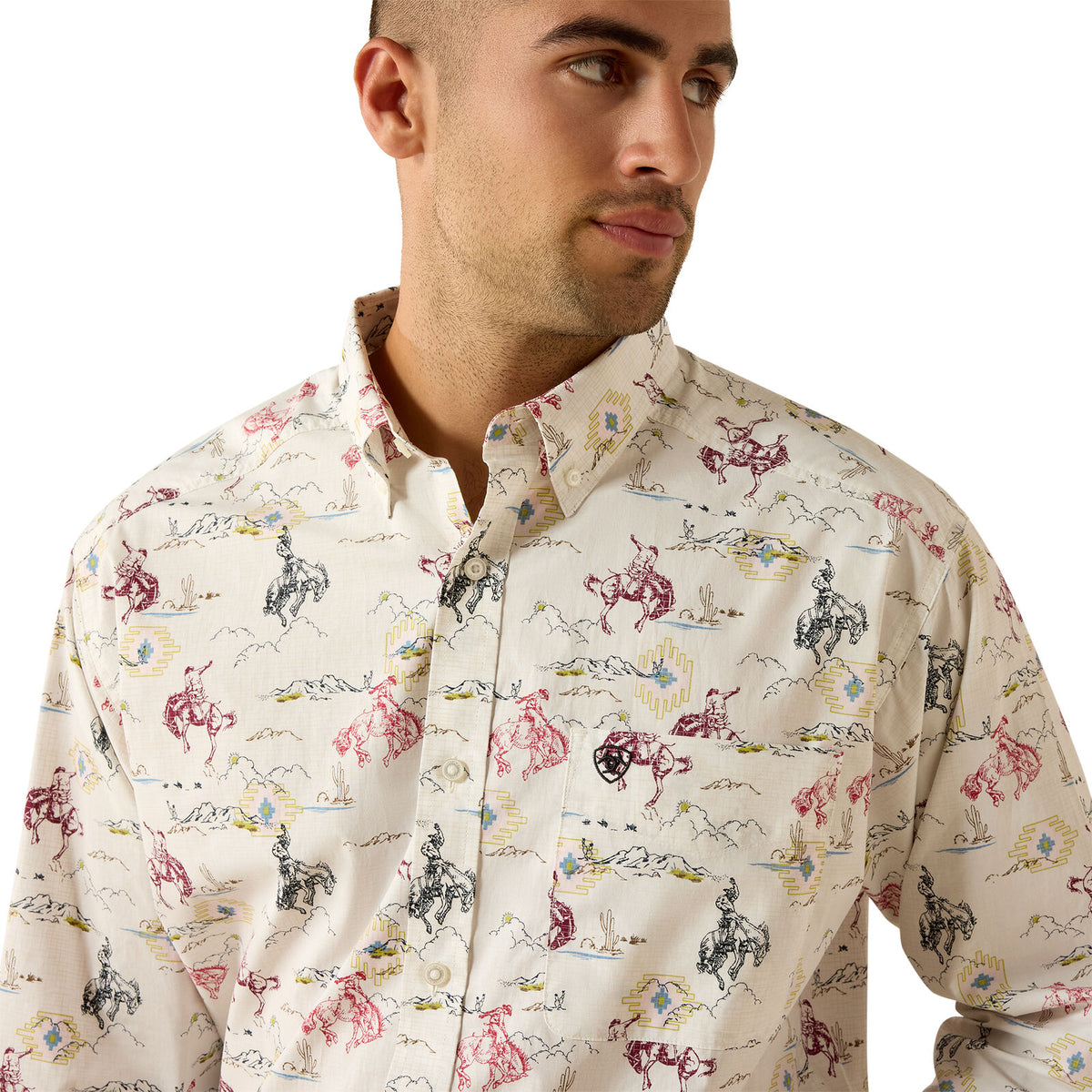 Ariat Mens Taber Classic Fit L/S Shirt (10071606) White Western Motif