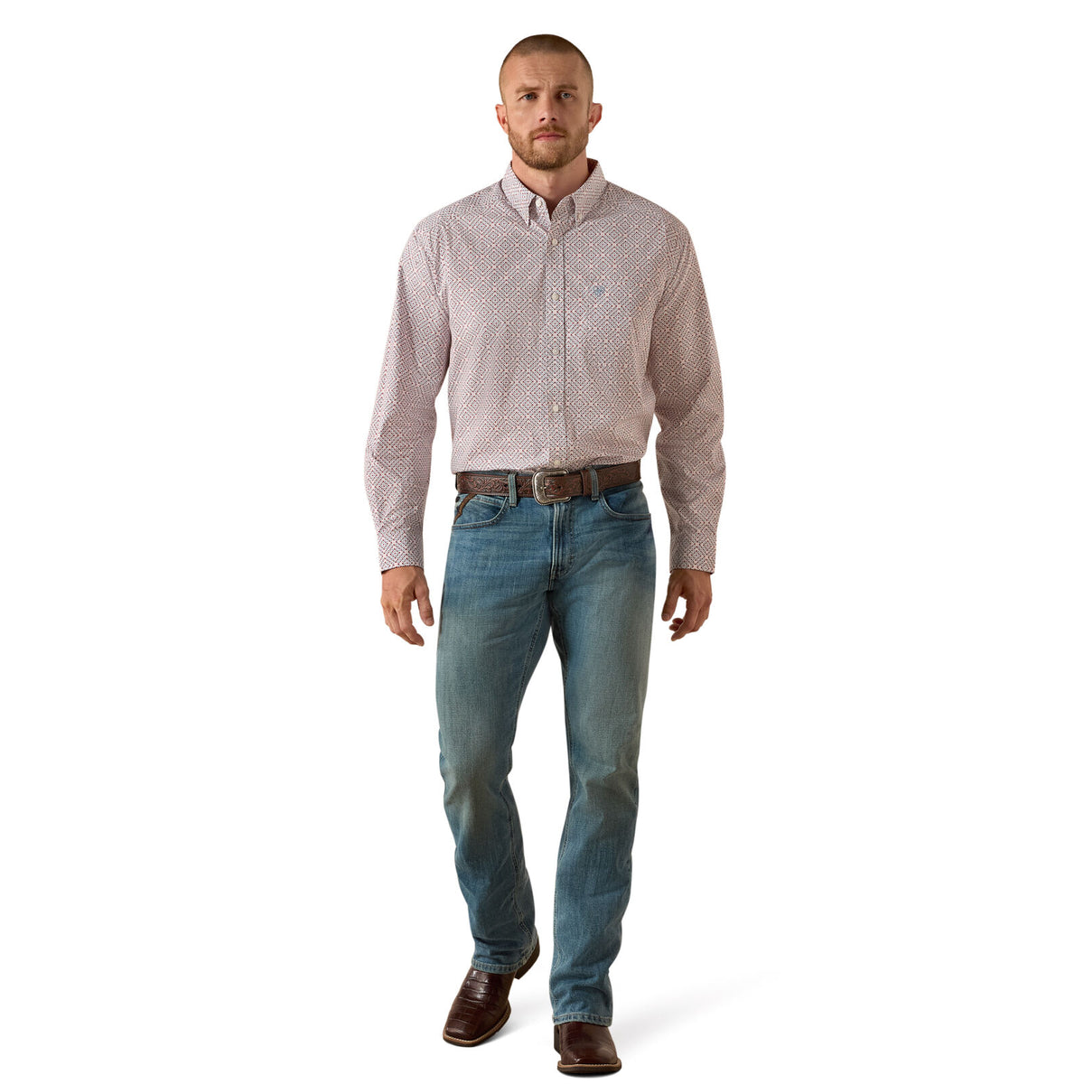 Ariat Mens Tiernan Classic Fit L/S Shirt (10071609) White Geo Print