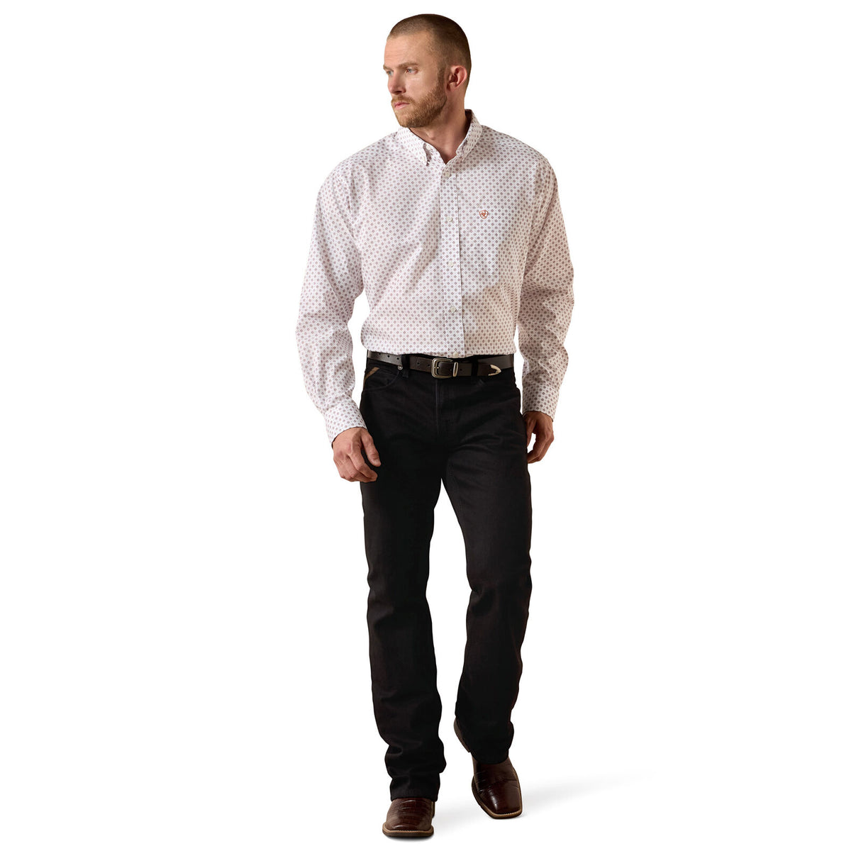 Ariat Mens Wrinkle Free Landry Classic Fit L/S Shirt (10071748) White Geo Print
