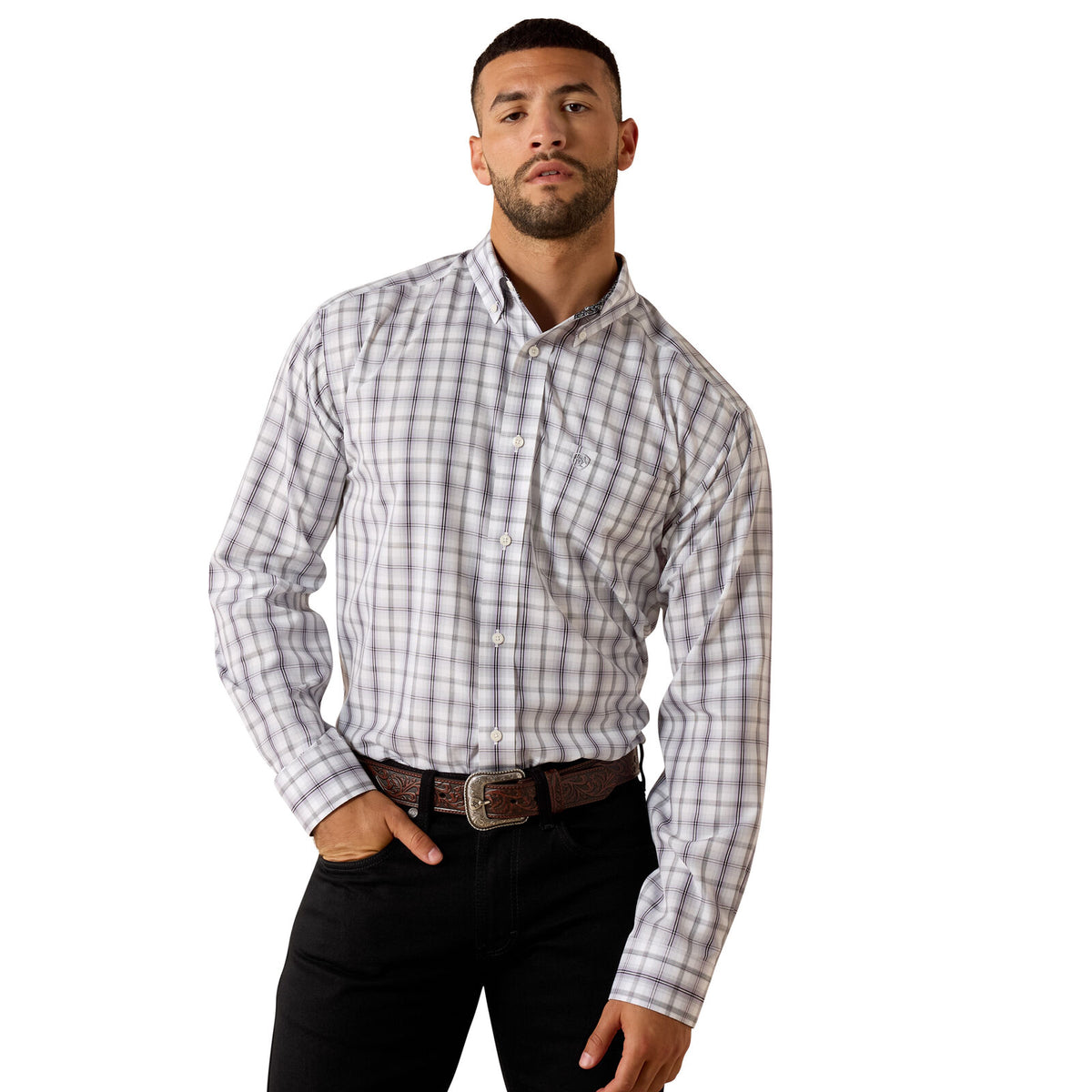 Ariat Mens Wrinkle Free Louie Classic Fit L/S Shirt (10071754) White Plaid