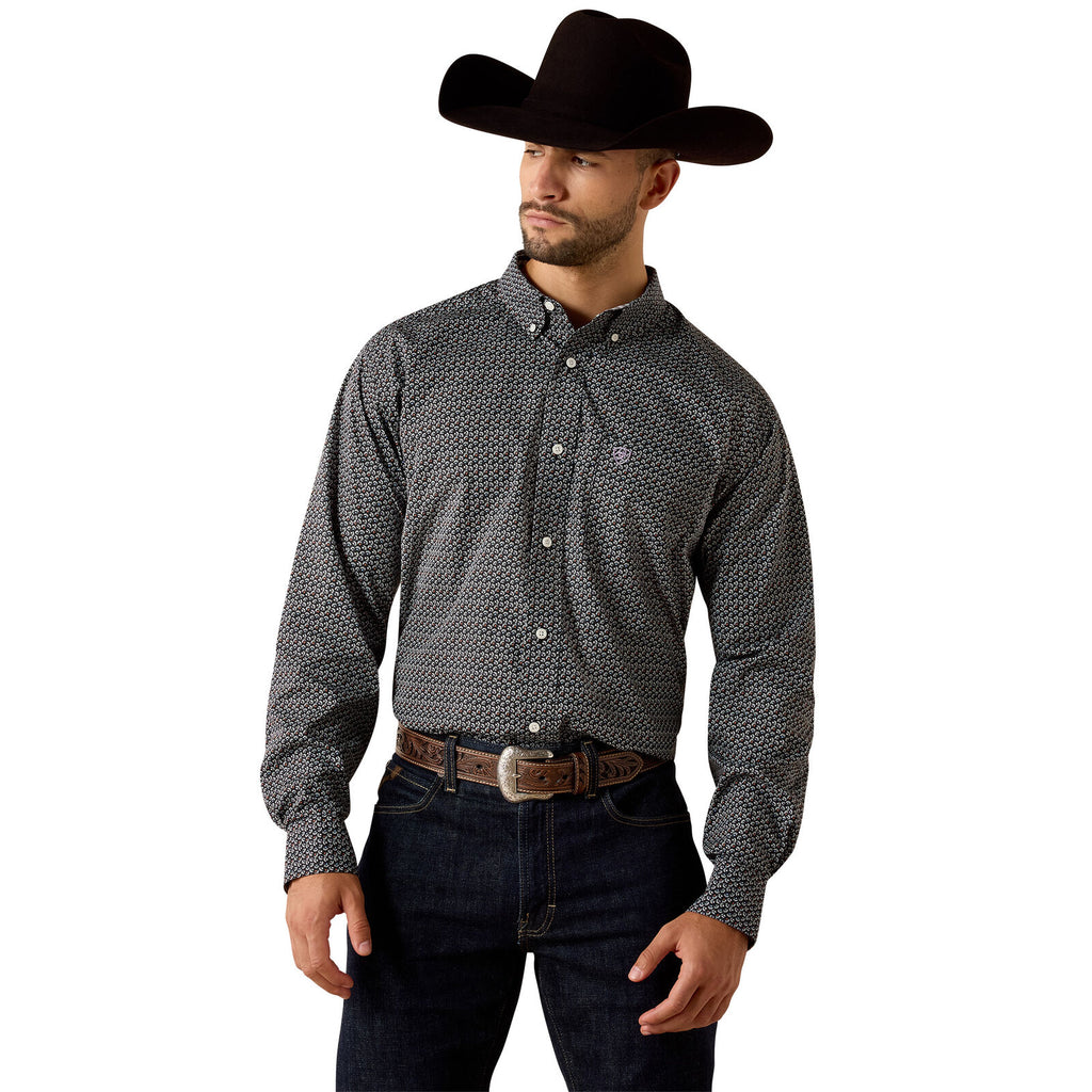 Ariat Mens Wrinkle Free Lucien Classic Fit L/S Shirt (10071747) Black Leaf Print