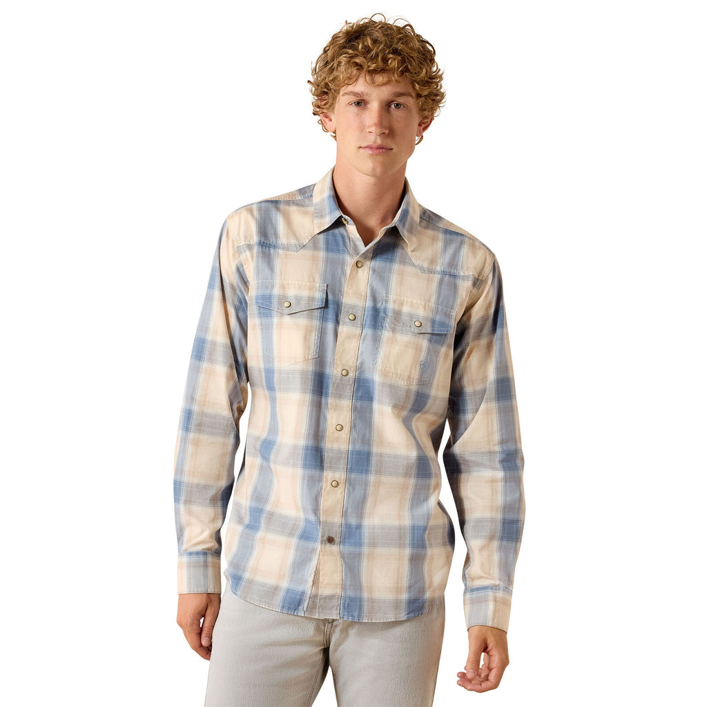 Ariat Mens Retro Horace Fitted Snap L/S Shirt (10071619) Sandshell Plaid