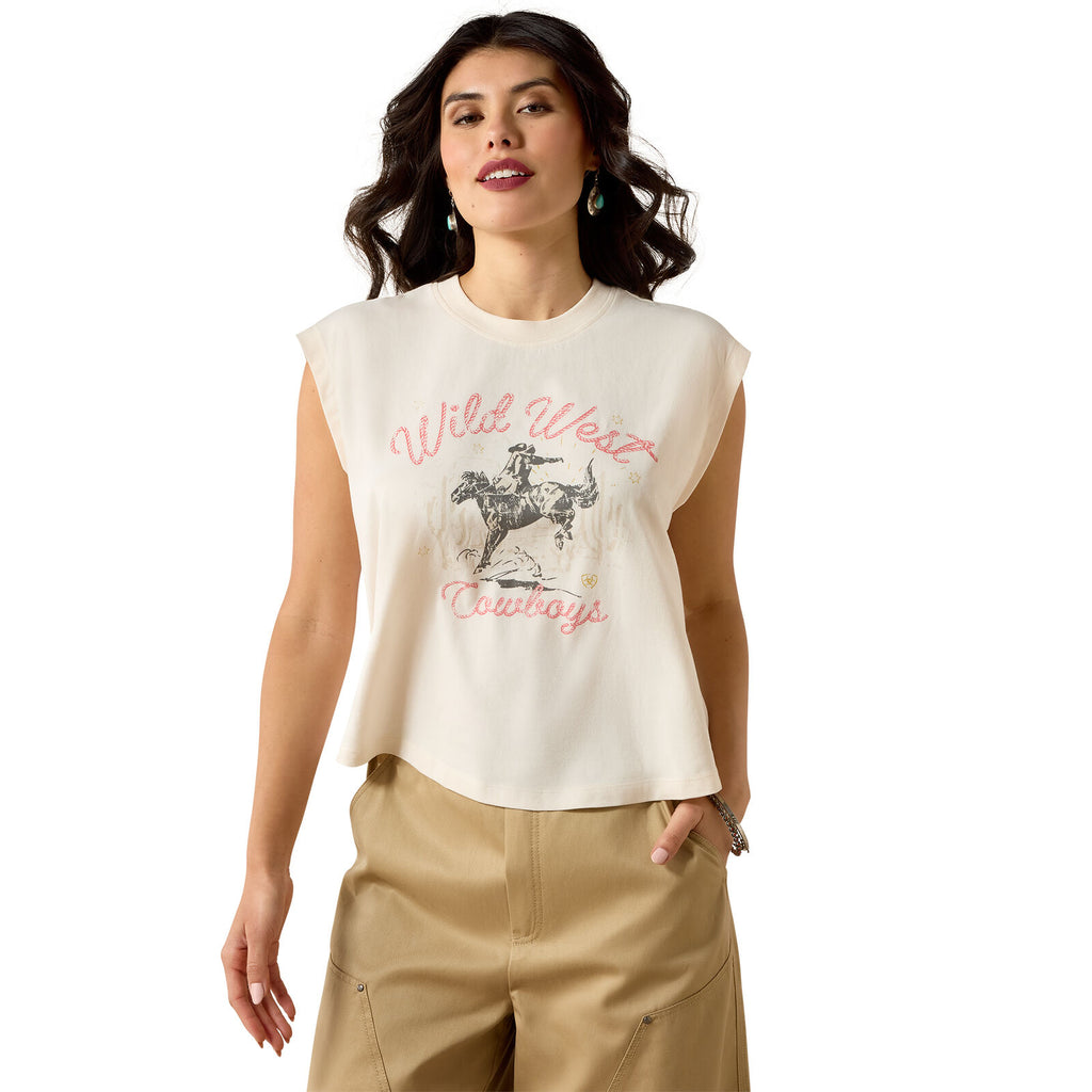 Ariat Womens Wild West Cropped S/S Tee (10071110) Sea Salt