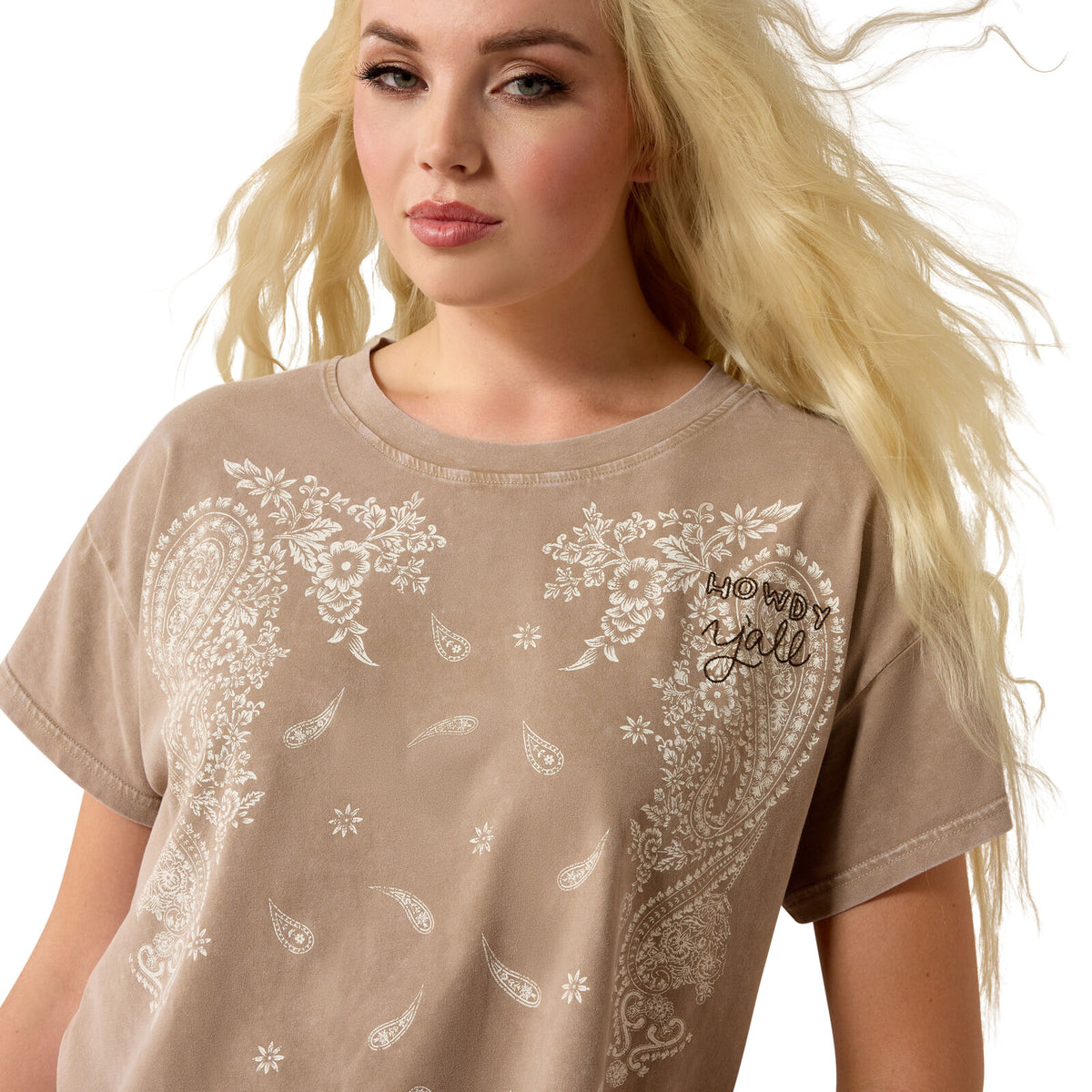 Ariat Womens Paisley Boxy Crop S/S Tee (10071655) Taupe Grey