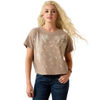 Ariat Womens Paisley Boxy Crop S/S Tee (10071655) Taupe Grey