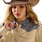 Ariat Womens Horseshoe Western Snap L/S Shirt (10071104) Summer Sand/Chambray