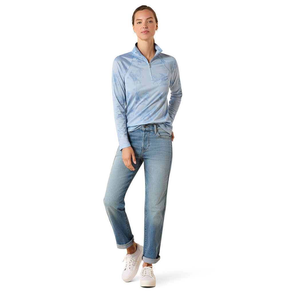 Ariat Womens Sunstopper 3.0 1/4 Zip L/S Base Layer Shirt (10071452) St. Tropez Mirage Print