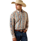 Ariat Mens Team Westlee Classic Fit L/S Shirt (10071714) Khaki/Turquoise