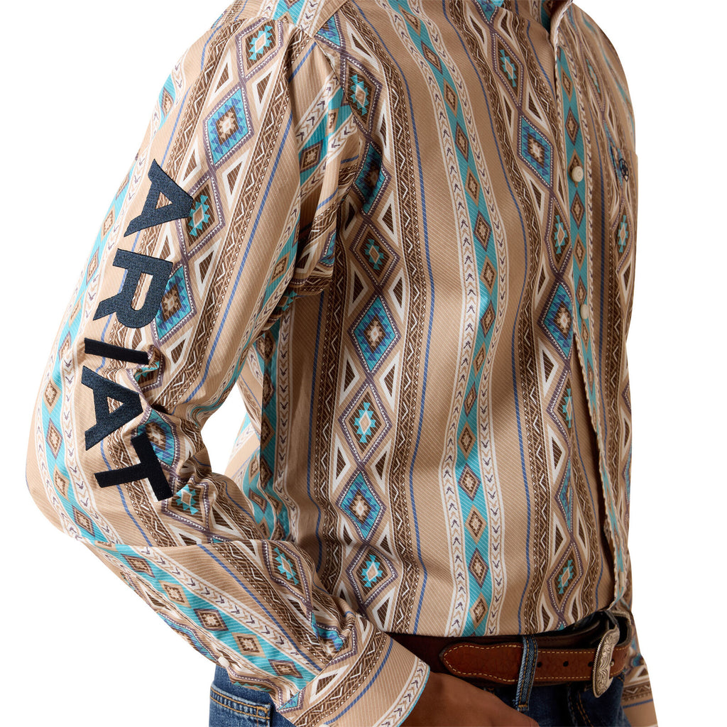 Ariat Mens Team Westlee Classic Fit L/S Shirt (10071714) Khaki/Turquoise