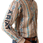 Ariat Mens Team Westlee Classic Fit L/S Shirt (10071714) Khaki/Turquoise