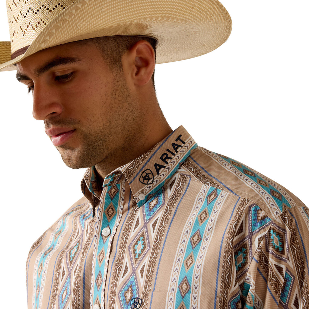 Ariat Mens Team Westlee Classic Fit L/S Shirt (10071714) Khaki/Turquoise