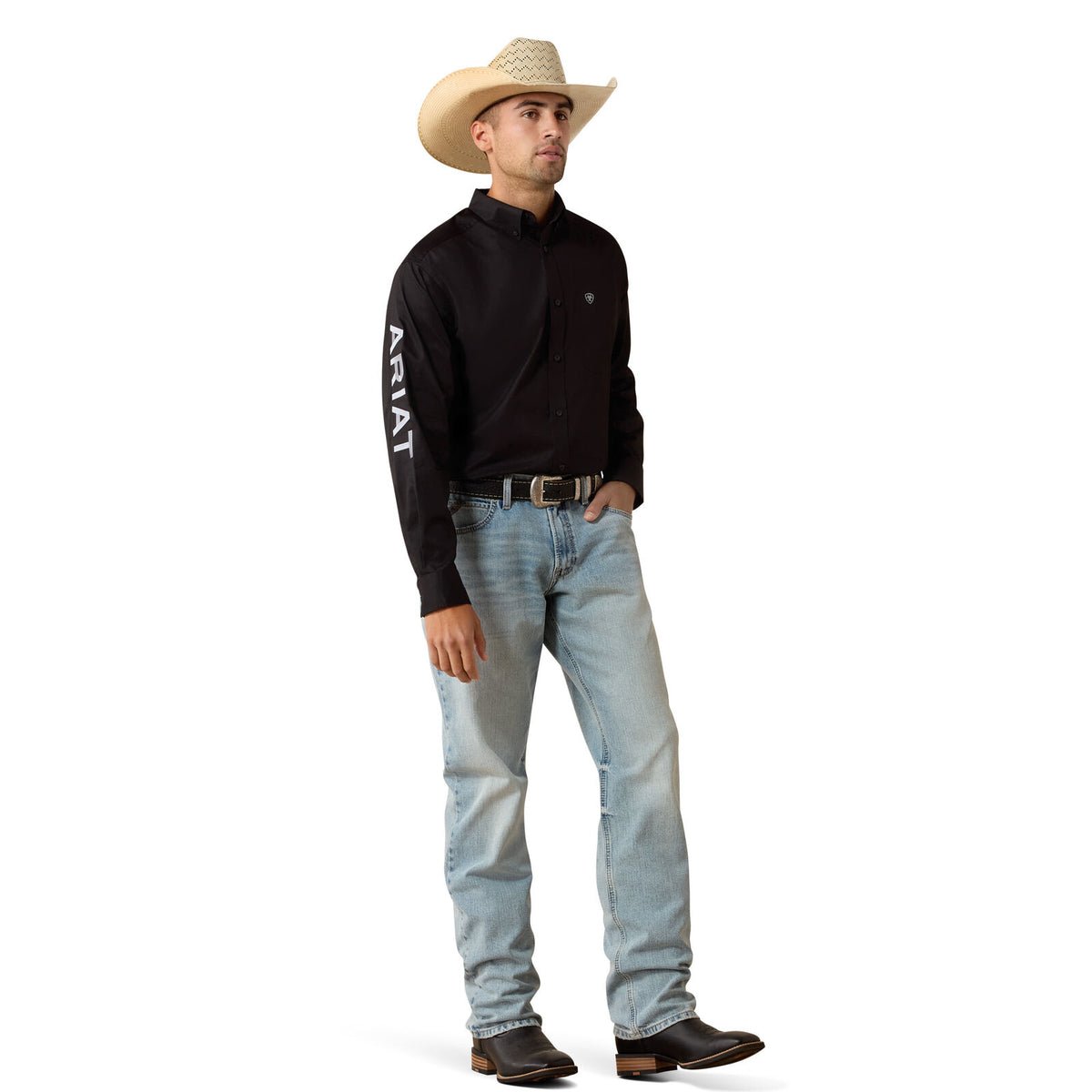 Ariat Mens Team Logo Lightweight Twill Classic Fit L/S Shirt (10071685) Black/Grey