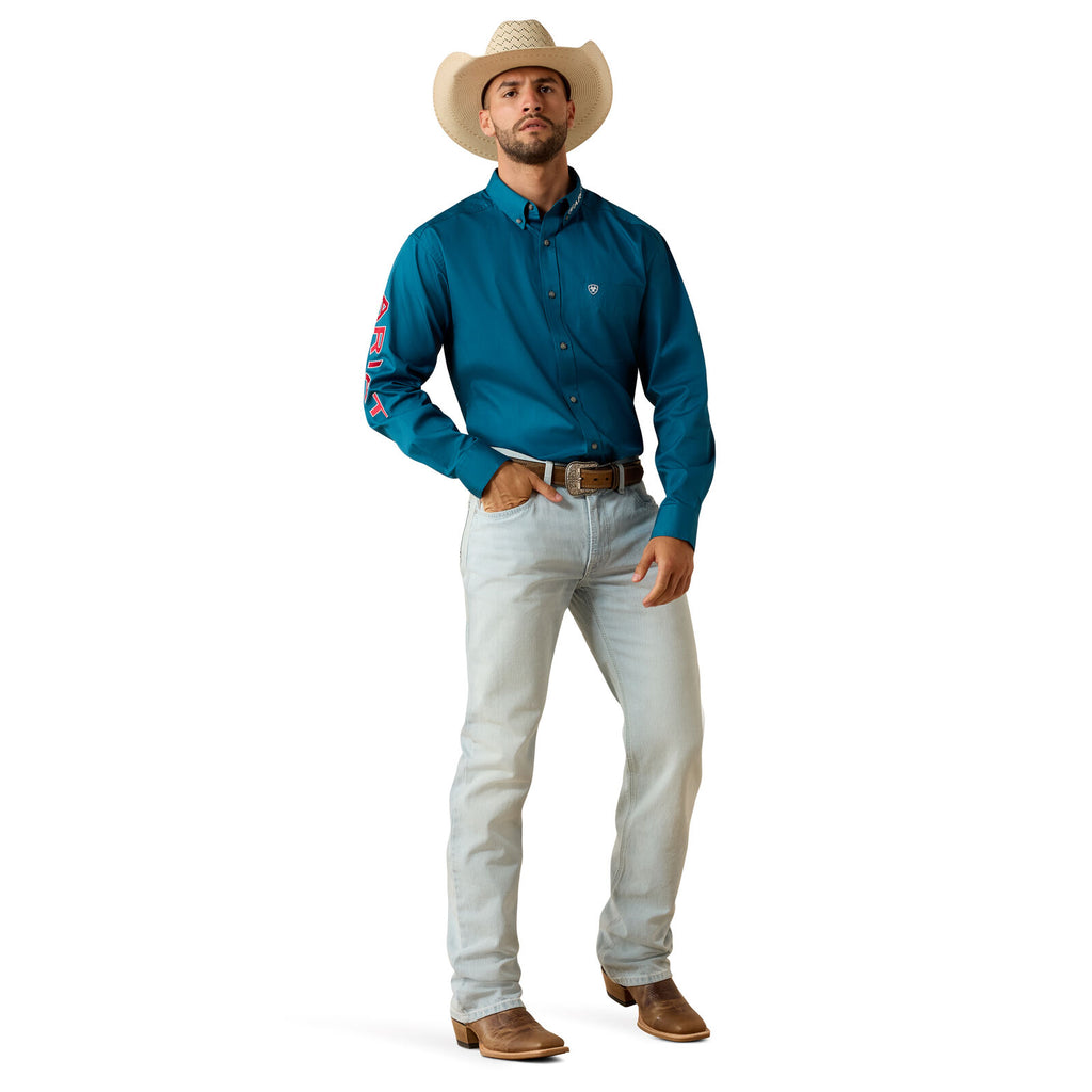 Ariat Mens Team Logo Lightweight Twill Classic Fit L/S Shirt (10071684) Corsair/Red