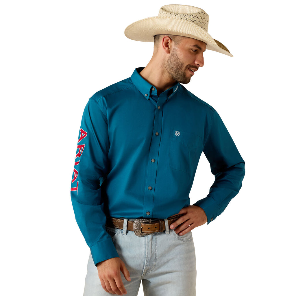 Ariat Mens Team Logo Lightweight Twill Classic Fit L/S Shirt (10071684) Corsair/Red