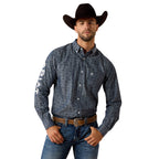 Ariat Mens Team Wael Fitted L/S Shirt (10071713) Blue Steerhead Print/White