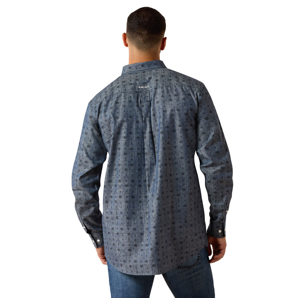 Ariat Mens Team Wael Fitted L/S Shirt (10071713) Blue Steerhead Print/White