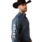 Ariat Mens Team Wael Fitted L/S Shirt (10071713) Blue Steerhead Print/White