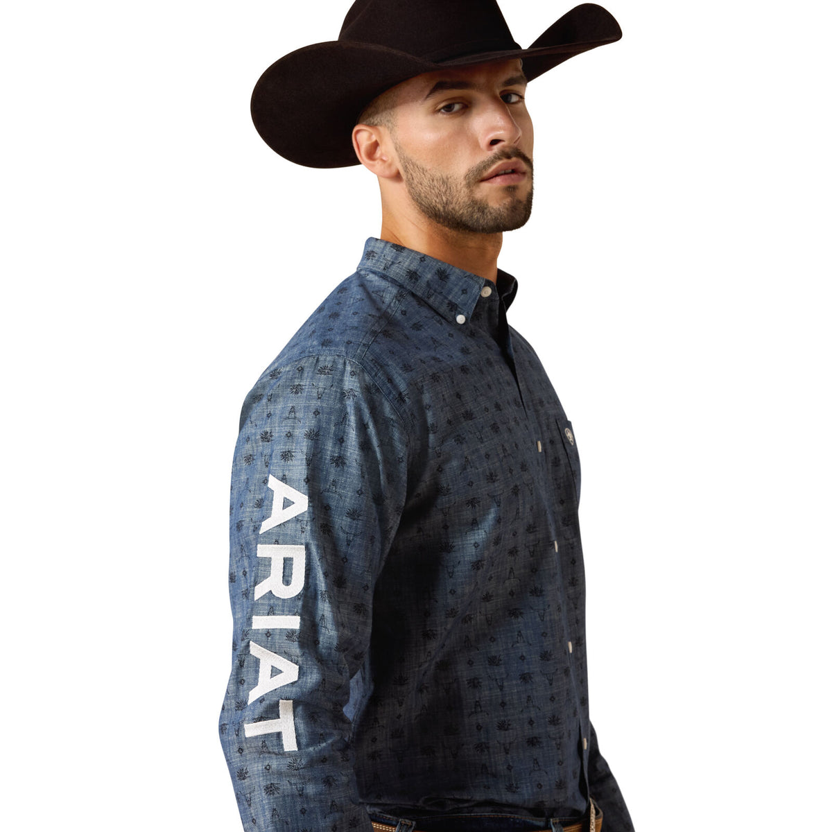 Ariat Mens Team Wael Fitted L/S Shirt (10071713) Blue Steerhead Print/White