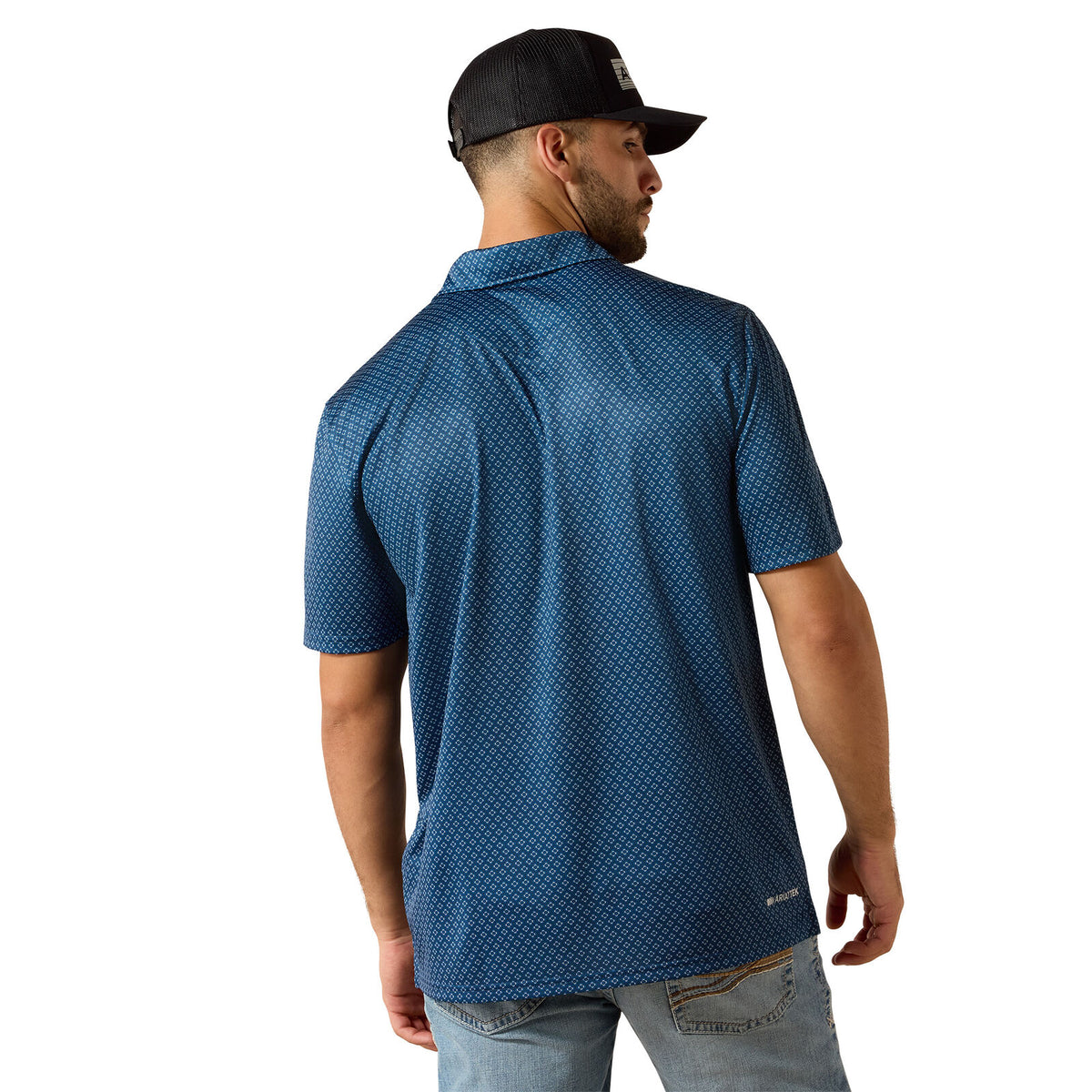 Ariat Mens All Over Print S/S Polo (10071495) Dark Denim Medallion Print