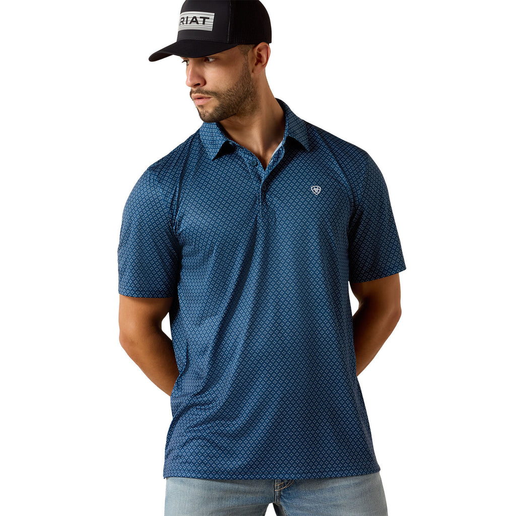 Ariat Mens All Over Print S/S Polo (10071495) Dark Denim Medallion Print