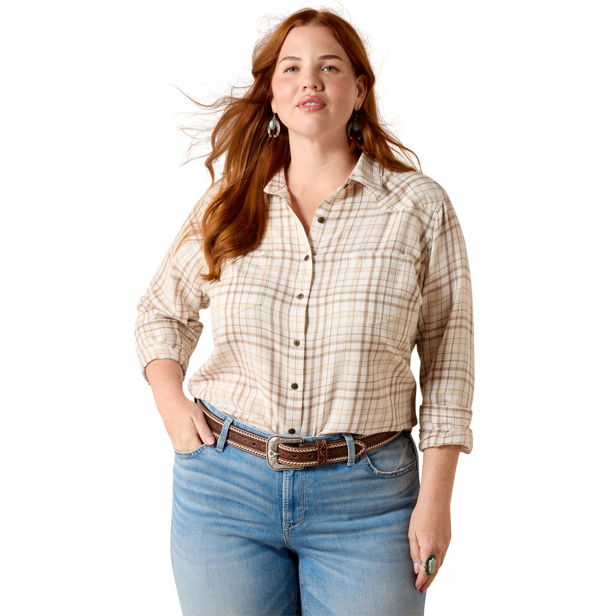 Ariat Womens Billie Jean L/S Shirt (10071514) Taupe Grey Plaid