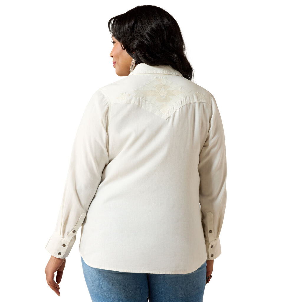 Ariat Womens Bianca Western Snap L/S Shirt (10071697) Cloud Dancer