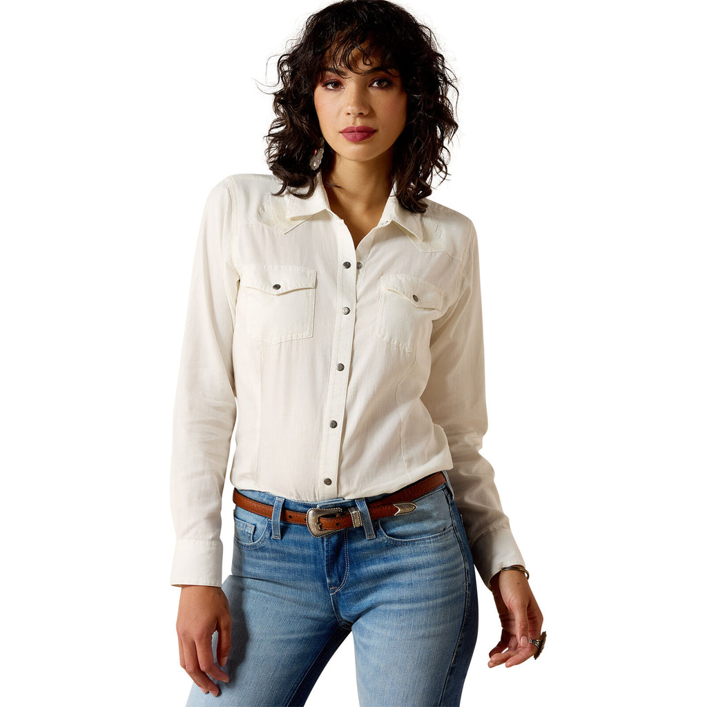 Ariat Womens Bianca Western Snap L/S Shirt (10071697) Cloud Dancer