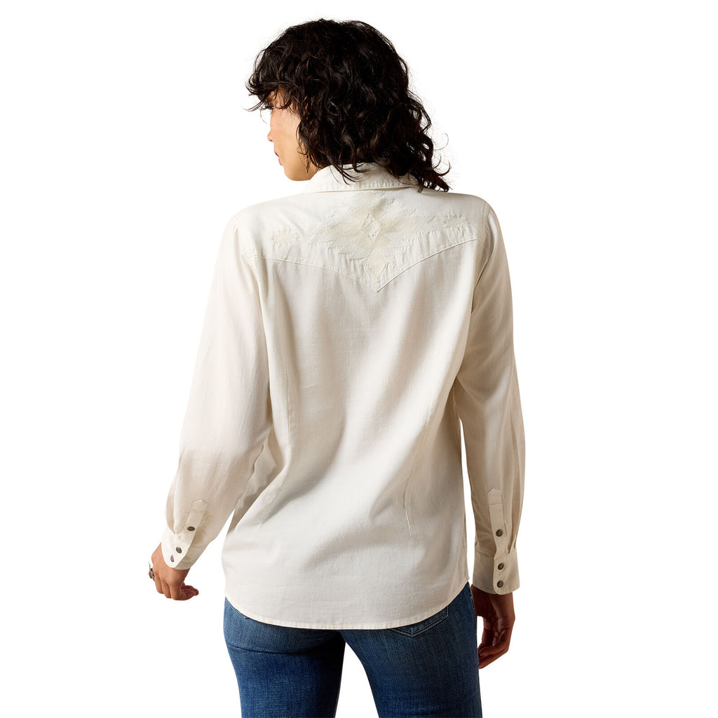 Ariat Womens Bianca Western Snap L/S Shirt (10071697) Cloud Dancer