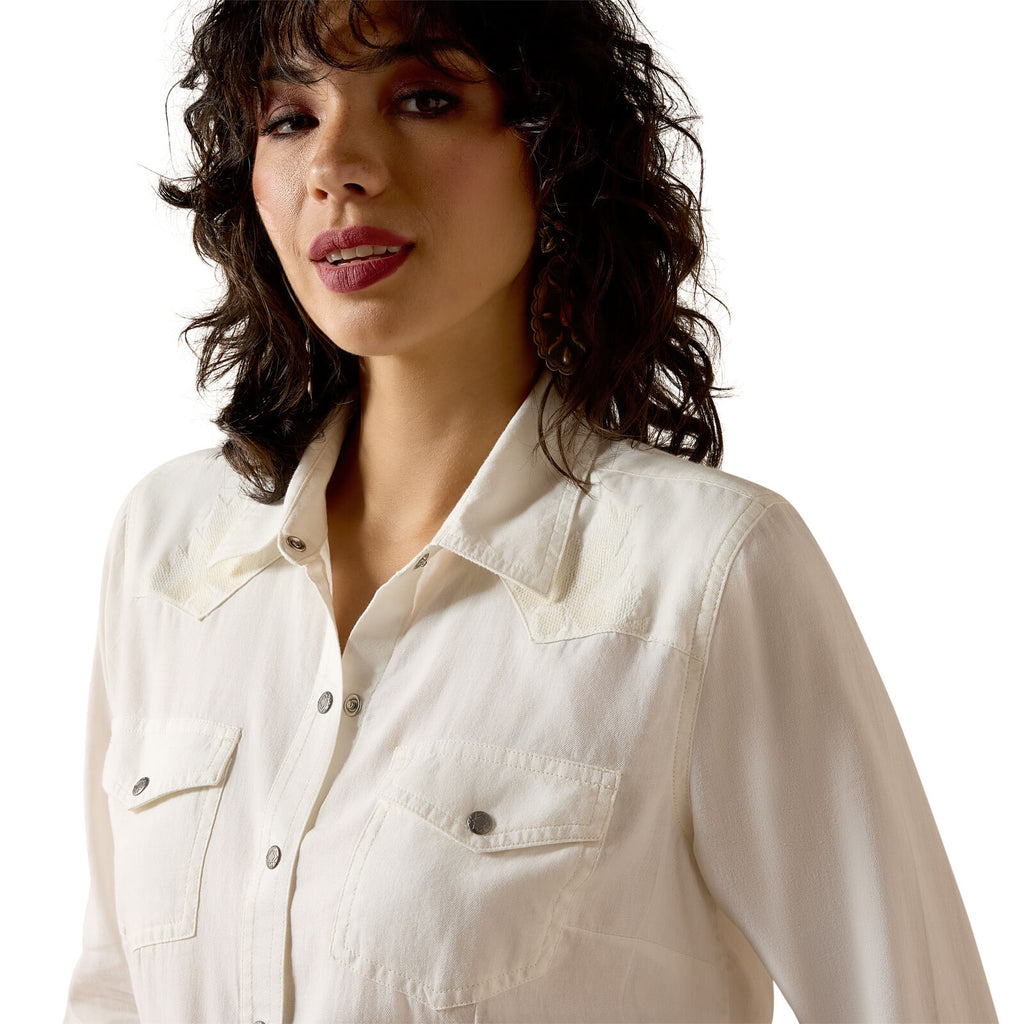 Ariat Womens Bianca Western Snap L/S Shirt (10071697) Cloud Dancer