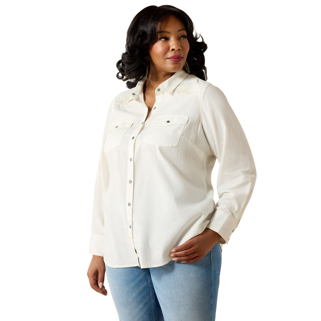 Ariat Womens Bianca Western Snap L/S Shirt (10071697) Cloud Dancer