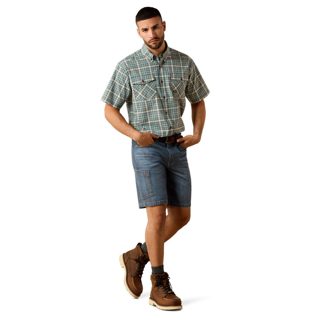 Ariat Mens Rebar Made Tough Durastretch S/S Work Shirt (10071410) Teal