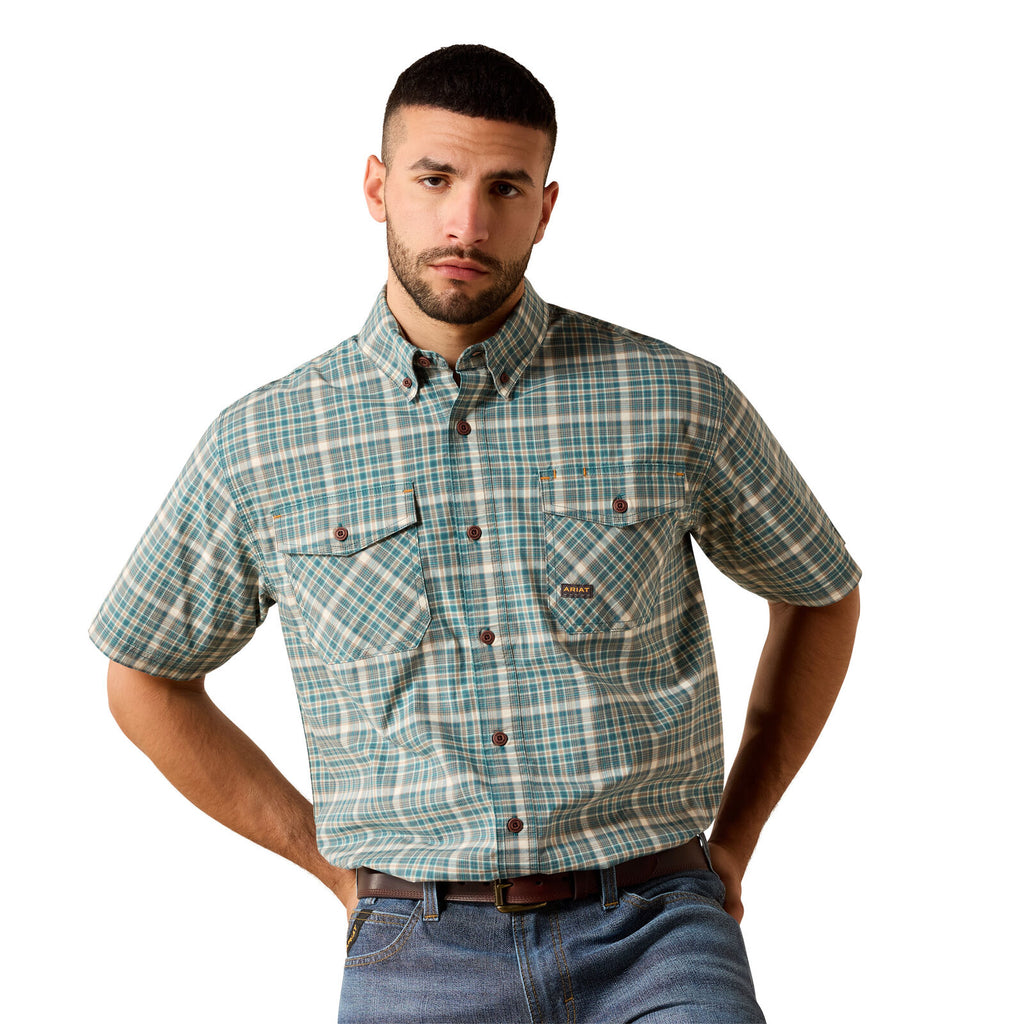 Ariat Mens Rebar Made Tough Durastretch S/S Work Shirt (10071410) Teal