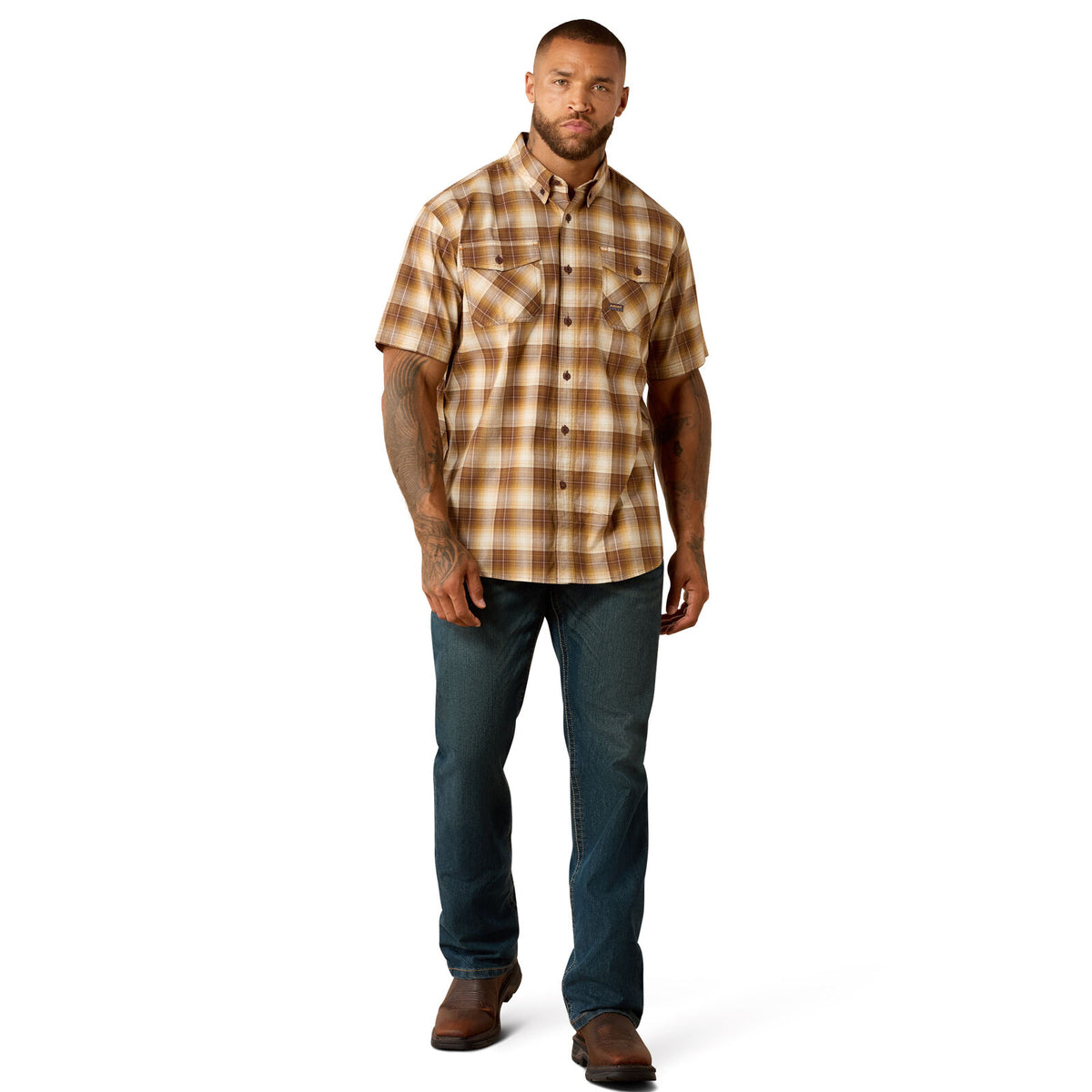 Ariat Mens Rebar Made Tough Durastretch S/S Work Shirt (10071549) Wood Thrush