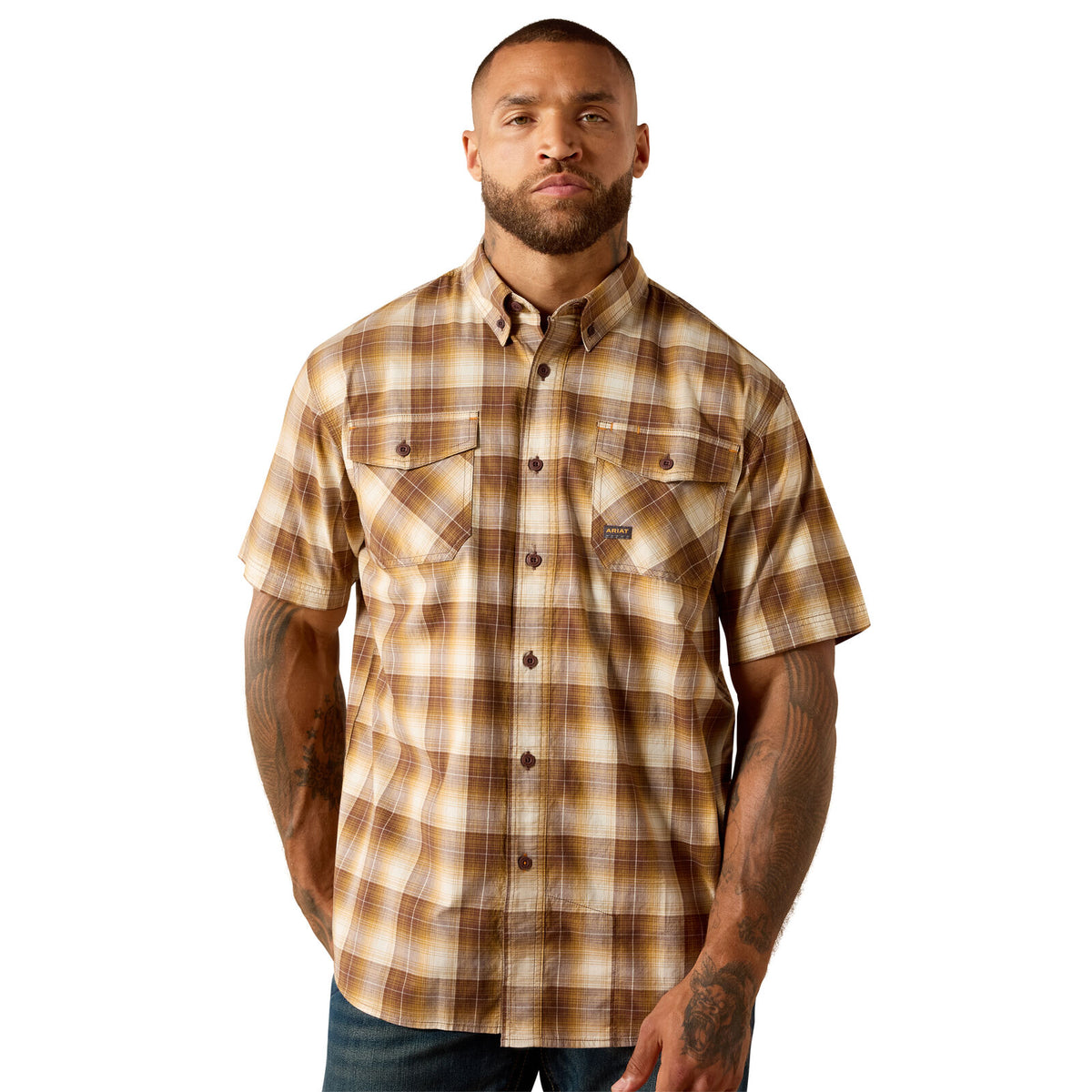 Ariat Mens Rebar Made Tough Durastretch S/S Work Shirt (10071549) Wood Thrush
